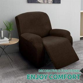 img 3 attached to 🪑 YEMYHOM Stretch Recliner Slipcover 4-Piece Set | Latest Jacquard Chair Cover with Side Pocket | Anti-Slip Fitted Couch Furniture Protector | Elastic Bottom | Recliner, Dark Coffee