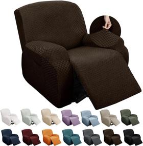 img 4 attached to 🪑 YEMYHOM Stretch Recliner Slipcover 4-Piece Set | Latest Jacquard Chair Cover with Side Pocket | Anti-Slip Fitted Couch Furniture Protector | Elastic Bottom | Recliner, Dark Coffee