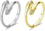 silver embrace open rings: adjustable hugging hands rings for couples, romantic statement wedding jewelry (2 pcs) logo