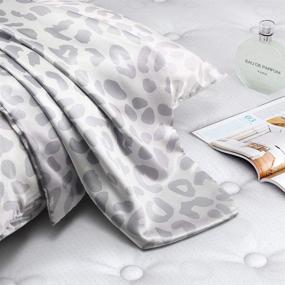 img 3 attached to 🌟 GALMAXS7 Satin Pillowcase for Hair and Skin - Grey Leopard Print Satin Pillowcase Set of 2 - Standard Size Envelope Pillowcase - Soft and Cozy Satin Pillowcase for Women