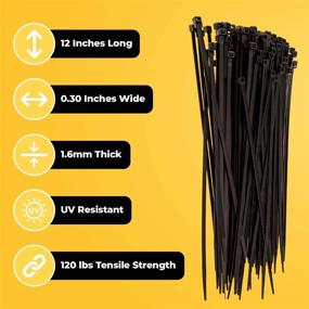 img 3 attached to 🔗 Premium Black Nylon Cable Ties - 12 Inches Long x .30 Inches Wide, 120lbs Tensile Strength - 150 Pieces, Indoor Outdoor UV Resistant - Strong Ties Brand