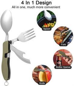 img 1 attached to 🍴 Portable 4-in-1 Stainless Steel Utensil Set for Camping, Travel & Picnics – Detachable Knife, Fork, Spoon, Bottle Opener – Multi-function Tableware by Caudblor (Green Black)