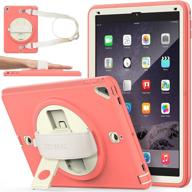 🍏 seymac stock ipad 6th/5th generation case - drop-proof, 360 rotating stand, pencil holder, screen protector & strap - yellowish+watermelon red - compatible with ipad air 2, pro 9.7 logo