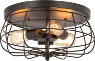 💡 co-z 15 inch industrial 3-light vintage metal cage flush mount ceiling light: rustic lighting fixture for bedroom, dining room, living room - farmhouse style with oil rubbed bronze finish логотип