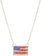 glamorous gold tone american flag necklace with sparkling red and blue crystal rhinestones by lux accessories logo