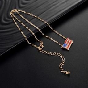 img 1 attached to Glamorous Gold Tone American Flag Necklace with Sparkling Red and Blue Crystal Rhinestones by Lux Accessories