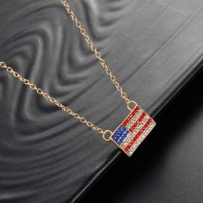 img 2 attached to Glamorous Gold Tone American Flag Necklace with Sparkling Red and Blue Crystal Rhinestones by Lux Accessories