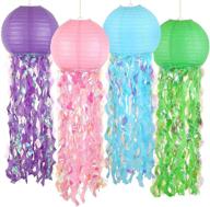 🐠 lively lemeso 12 inch 4 pack jelly fish paper lanterns: delightful mermaid wishes décor for kids birthday & baby shower parties логотип