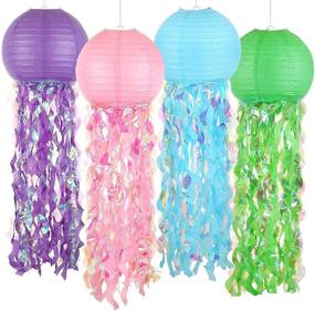 img 4 attached to 🐠 Lively LEMESO 12 Inch 4 Pack Jelly Fish Paper Lanterns: Delightful Mermaid Wishes Décor for Kids Birthday & Baby Shower Parties