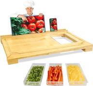 hultzzzy xl bamboo cutting board set - convenient phone, ipad, tablet stand - additional storage - non-slip feet, meal prep station - ideal for cheese & meat charcuterie boards logo