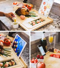 img 1 attached to Hultzzzy XL Bamboo Cutting Board Set - Convenient Phone, iPad, Tablet Stand - Additional Storage - Non-Slip Feet, Meal Prep Station - Ideal for Cheese & Meat Charcuterie Boards