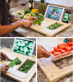 img 2 attached to Hultzzzy XL Bamboo Cutting Board Set - Convenient Phone, iPad, Tablet Stand - Additional Storage - Non-Slip Feet, Meal Prep Station - Ideal for Cheese & Meat Charcuterie Boards