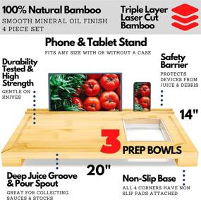 img 3 attached to Hultzzzy XL Bamboo Cutting Board Set - Convenient Phone, iPad, Tablet Stand - Additional Storage - Non-Slip Feet, Meal Prep Station - Ideal for Cheese & Meat Charcuterie Boards