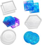 sunbeter 6 pack diy coaster silicone mould epoxy casting molds - round, square, hexagon shapes for resin, concrete, and cement casting - ideal for home decoration logo