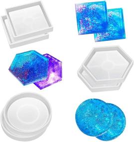 img 4 attached to SunBeter 6 Pack DIY Coaster Silicone Mould Epoxy Casting Molds - Round, Square, Hexagon Shapes for Resin, Concrete, and Cement Casting - Ideal for Home Decoration