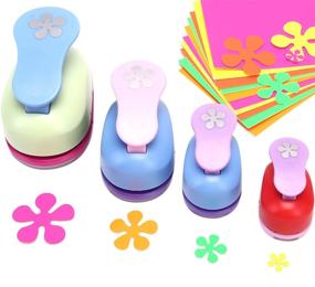 img 4 attached to 💐 Craft Flower Shaped Punch Set - Buytra Decorative Punchers: 4 PCS 5/8 Inch 1 Inch 3/2 Inch 2 Inch Punches with 10 PCS Colored Adhesive Card Stock, Perfect for Card Making, DIY Albums, and Photos