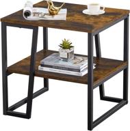 🪑 wohomo industrial side table: 2 tiered shelves, nightstand for bedroom with abstract t diagonal base, rustic brown design логотип