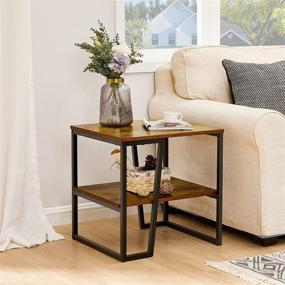 img 3 attached to 🪑 WOHOMO Industrial Side Table: 2 Tiered Shelves, Nightstand for Bedroom with Abstract T Diagonal Base, Rustic Brown Design