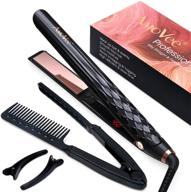 💇 amovee flat iron hair straightener and curler 2-in-1 nano titanium iron – adjustable temperature, 1 inch flat iron for all hair types, with hair comb, clips – black & rose gold logo