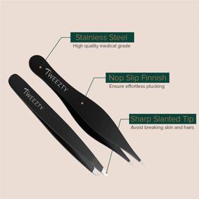 img 3 attached to Premium Stainless Steel Tweezty Tweezer Set: Slanted & Precision Tweezers for Ingrown Hair, Eyebrow Plucking, Blackhead & Splinter Removal