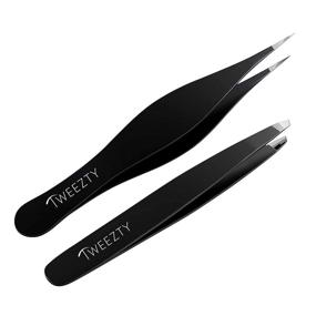 img 4 attached to Premium Stainless Steel Tweezty Tweezer Set: Slanted & Precision Tweezers for Ingrown Hair, Eyebrow Plucking, Blackhead & Splinter Removal