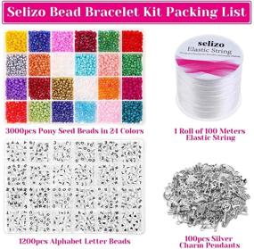 img 3 attached to ✨ Beads for Bracelets: Selizo Beads for Jewelry Making - 3000 Pcs Pony Seed Beads 4mm, 1200 Pcs Letter Beads, and 100 Pcs Silver Charms Pendants for Friendship Bracelets and Jewelry Making