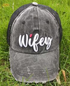 img 2 attached to 🧢 Wifey Baseball Cap: Stylish & Adjustable 3D Embroidered Trucker Hat for Women with Pony Tail Opening, Low Profile Design in Denim & Mesh