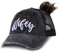 🧢 wifey baseball cap: stylish & adjustable 3d embroidered trucker hat for women with pony tail opening, low profile design in denim & mesh логотип