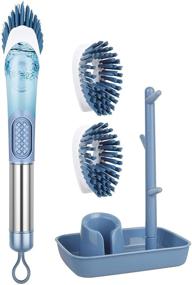 img 4 attached to 🧽 Enspoway Soap Dispensing Dish Brush with 3 Replacement Heads and Stand - Advanced Kitchen Dish Scrub Brush for Pot, Pan, and Sink Cleaning