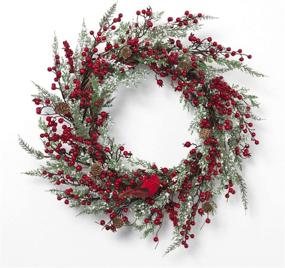 img 1 attached to 🎅 One Holiday Way 24-Inch Rustic Red Berry and Snowy Faux Greenery Front Door Wreath with Cardinal - Festive Country Farmhouse Christmas Wall Decor - Winter Xmas Home Accent