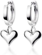 💕 sterling silver drop dangle heart hoop earrings for women & teen girls: cartilage sleeper huggie hoops - cute jewelry gift for valentine's day, birthday, mom, daughter, bff logo