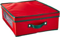 holiday china dinnerware storage chest: keep your coffee mugs secure in this red canvas chest with removable lid and green trim - household essentials 538red logo