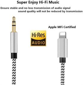 img 1 attached to 🔌 Сертифицированный кабель Lightning to 3.5mm Audio Apple Mfi - Аудио-кабель AUX из нейлона для iPhone 12/11/XS/XR/X/iPad для автомобиля/домашнего стерео - 3,3 фута, серебристый.