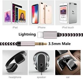 img 2 attached to 🔌 Сертифицированный кабель Lightning to 3.5mm Audio Apple Mfi - Аудио-кабель AUX из нейлона для iPhone 12/11/XS/XR/X/iPad для автомобиля/домашнего стерео - 3,3 фута, серебристый.