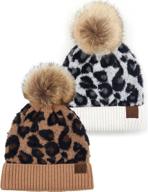 🐆 womens beanie hat with leopard zebra animal print, warm knit, faux fur pom - funky junque логотип