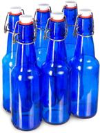 grolsch beer bottles - blue glass swing top/flip top stoppers - airtight seal - ideal for home brewing, alcohol fermentation, kombucha tea, wine, homemade soda - 6-pack logo