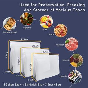 img 2 attached to 10 Pack of Leakproof Thicken Reusable Freezer Bags - No BPA, Zipper Closure. Includes 3 Gallon Freezer Bags, 4 Sandwich Lunch Bags, and 3 Children’s Snack Bags.