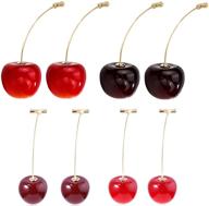 set of 4 lifelike 3d red cherry dangle drop earrings - assorted cute fruit charms for sweet jewelry; ideal for women, girls, and kids logo