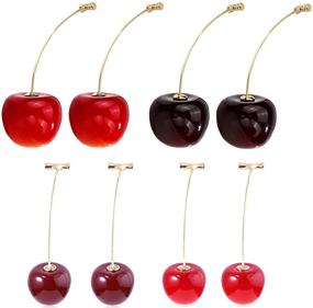 img 3 attached to Set of 4 Lifelike 3D Red Cherry Dangle Drop Earrings - Assorted Cute Fruit Charms for Sweet Jewelry; Ideal for Women, Girls, and Kids