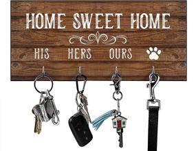 img 4 attached to 🔑 Rustic Key Holder for Wall: His, Hers, Ours, Paws - Farmhouse Home Decor Key Hooks and Sweet Home Sign