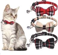 🐱 pack of 3 classic plaid kitten collars with removable cat bow tie - breakaway bowtie collars for cats and kittens, adjustable from 8-11 inches, bell included logo