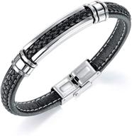 filoboko men's adjustable black leather bracelet with silver stainless steel buckle - stylish bracelets for teen boys (pulseras para hombre) logo