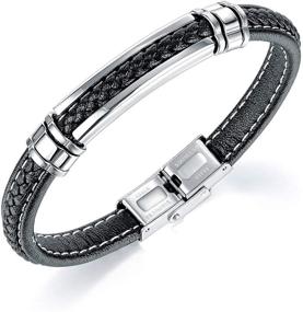 img 4 attached to FILOBOKO Men's Adjustable Black Leather Bracelet with Silver Stainless Steel Buckle - Stylish Bracelets for Teen Boys (Pulseras Para Hombre)
