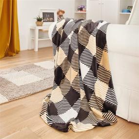 img 3 attached to 🔥 Malinad Plaid Blanket Twin Size - Premium Buffalo Flannel Fleece - Black, White & Taupe - Soft & Cozy - 60x80 Inches - Ideal for Bed, Sofa, Couch