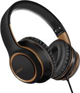 🎧 наушники lorelei x8 over-ear с микрофоном - провод длиной 1,45 м из нейлона без запутывания и разъемом 3,5 мм - легкие складные и портативные наушники для смартфона, планшета, компьютера, mp3 / 4 (черно-золотые) логотип