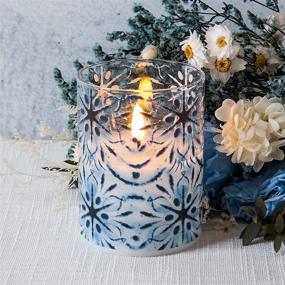 img 1 attached to 🕯️ Eywamage Blue Snowflakes Glass Flameless Candles: Remote Control, Flickering Realism, Fall Decor, D 3" H 4" 5" 6