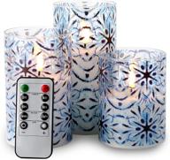 🕯️ eywamage blue snowflakes glass flameless candles: remote control, flickering realism, fall decor, d 3" h 4" 5" 6 логотип