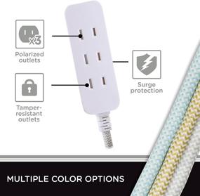 img 3 attached to 🔌 Cordinate Designer 3 Polarized Outlet Extension Cord with Surge Protection, Gray, Braided Fabric Cord, 10 ft, Low-Profile Plug with Tamper Resistant Safety Outlets, SEO-Optimized: 37911