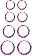 ruifan set of 4 pairs stainless steel earrings for men and women - cartilage, lip, nose, and septum piercing hoops - 18g, sizes 8mm-14mm logo