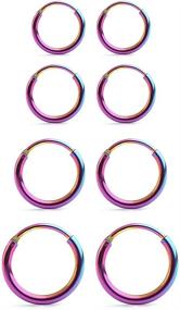 img 2 attached to Ruifan Set of 4 Pairs Stainless Steel Earrings for Men and Women - Cartilage, Lip, Nose, and Septum Piercing Hoops - 18G, Sizes 8mm-14mm